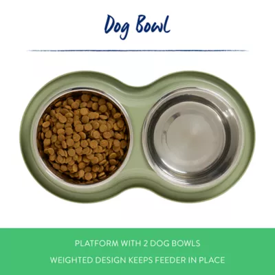 Top Paw® Green Melamine Stainless Steel Double Dog Bowl, 60 oz