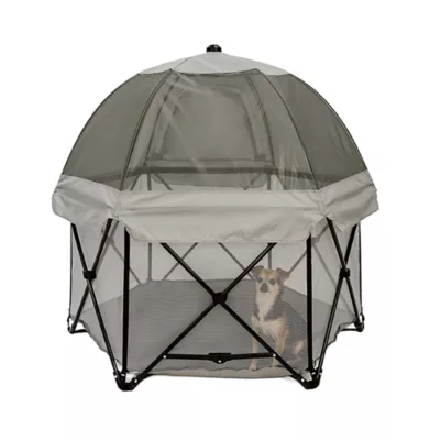 Product Carlson Pet Products Deluxe Gray Six Panel Pet Pen with Canopy
