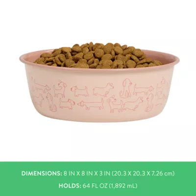Product Top Paw® Novelty Pink Dogs Stainless Steel Dog Bowl