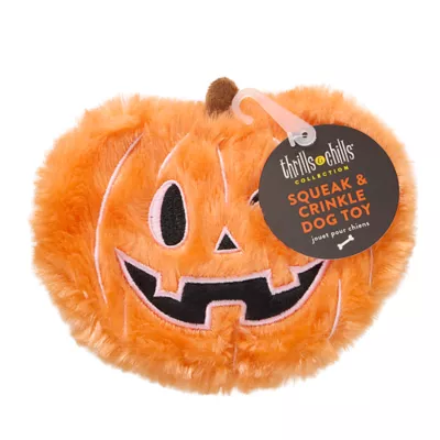 Product Thrills & Chills® Flattie Pumpkin Dog Toy with Squeaker and Crinkly Sounds