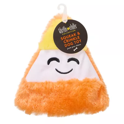 Product Thrills & Chills Flattie Candy Corn Dog Toy with Squeaker & Crinkly Sounds