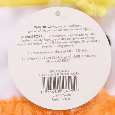 Product Thrills & Chills Flattie Candy Corn Dog Toy with Squeaker & Crinkly Sounds