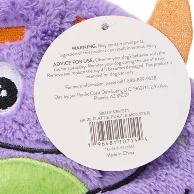 Product Thrills & Chills® Flattie Purple Monster Dog Toy with Squeaker & Crinkly Sounds
