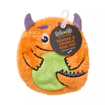 Product Thrills & Chills® Flattie Orange Monster Dog Toy with Squeaker & Crinkly Sounds