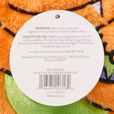 Product Thrills & Chills® Flattie Orange Monster Dog Toy with Squeaker & Crinkly Sounds