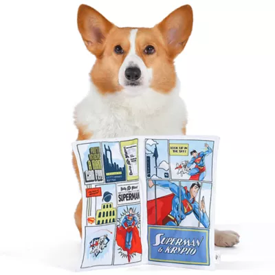 Product DC Comics Superman Crinkle Comic Book Dog Toy 10"