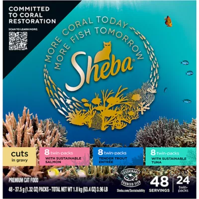 Product SHEBA Wet Cat Food, Salmon, Tuna, Trout, Variety Pack, 24 CT, 31.7 OZ