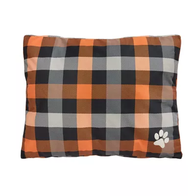 Product Thrills & Chills® Orange Plaid Gusset-Style Pillow Dog Bed