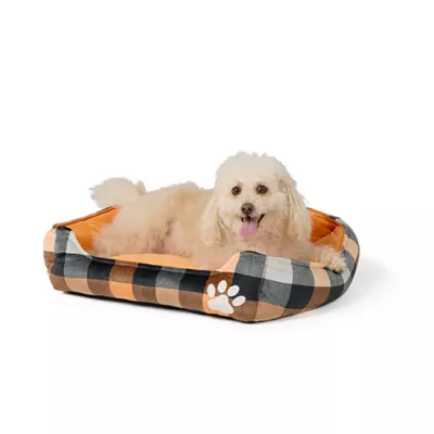 Product Thrills & Chills® Orange Plaid Spooky Cuddler Dog Bed - Black, Gray & Orange