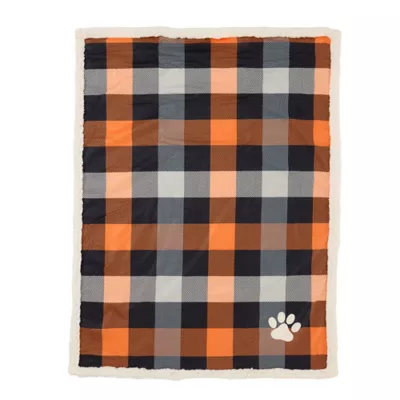 Product Thrills & Chills® Orange Plaid Cozy Throw Pet Blanket