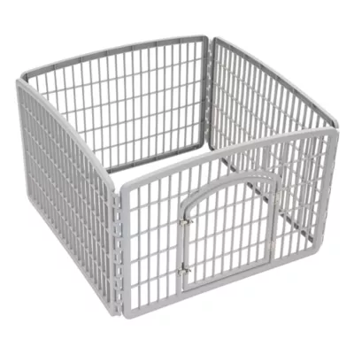 Product IRIS, 24-inch Exercise 4-Panel Pet Playpen with Door, Silver