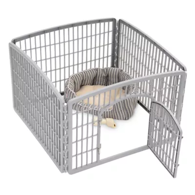 Product IRIS, 24-inch Exercise 4-Panel Pet Playpen with Door, Silver