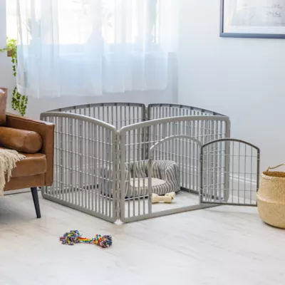 Product IRIS, 24-inch Exercise 4-Panel Pet Playpen with Door, Silver