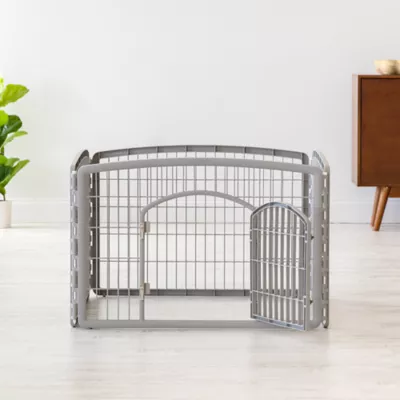 Product IRIS, 24-inch Exercise 4-Panel Pet Playpen with Door, Silver