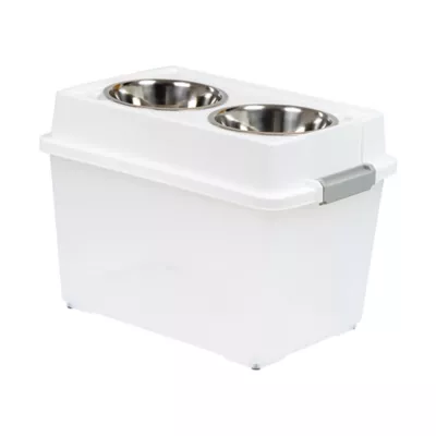 Product IRIS, 47 Lbs. Airtight Pet Food Container, Dog - Cat Food Storage Bin - Treat Box with Bowls