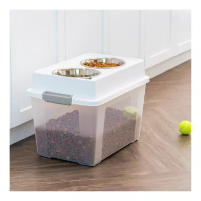 Product IRIS, 47 Lbs. Airtight Pet Food Container, Dog - Cat Food Storage Bin - Treat Box with Bowls