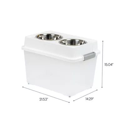 Product IRIS, 47 Lbs. Airtight Pet Food Container, Dog - Cat Food Storage Bin - Treat Box with Bowls