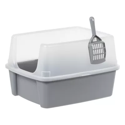 Product IRIS, Open Top Cat Litter Tray with Scoop and Scatter Shield, Cat Litter Pan, Gray