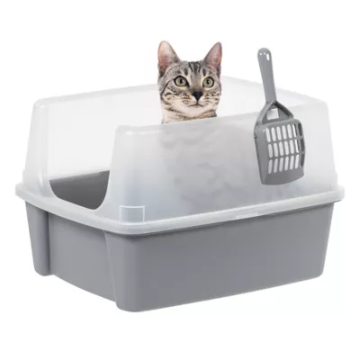 Product IRIS, Open Top Cat Litter Tray with Scoop and Scatter Shield, Cat Litter Pan, Gray