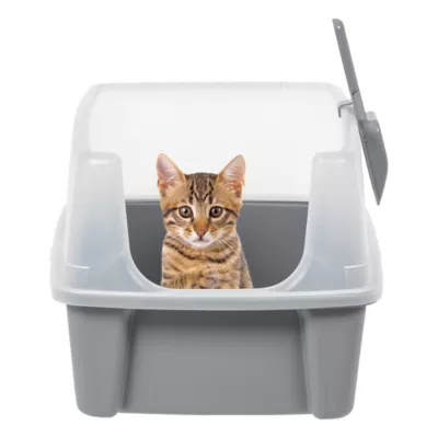Product IRIS, Open Top Cat Litter Tray with Scoop and Scatter Shield, Cat Litter Pan, Gray