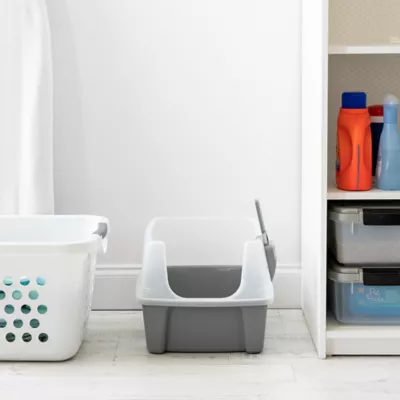 Product IRIS, Open Top Cat Litter Tray with Scoop and Scatter Shield, Cat Litter Pan, Gray