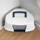 Product IRIS, Large Corner Cat Litter Box with Lid - Enclosed Design, Handle & Buckles, Navy/White