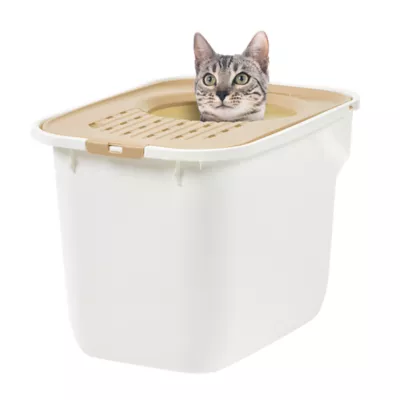 Product IRIS, Large Top Entry Cat Litter Box - Litter Catching Lid Enclosure, White/Beige