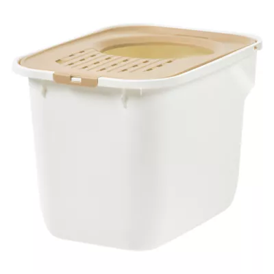 Product IRIS, Large Top Entry Cat Litter Box - Litter Catching Lid Enclosure, White/Beige
