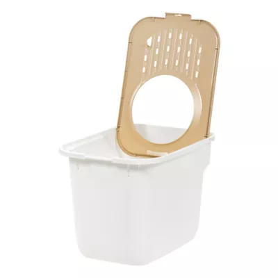 Product IRIS, Large Top Entry Cat Litter Box - Litter Catching Lid Enclosure, White/Beige