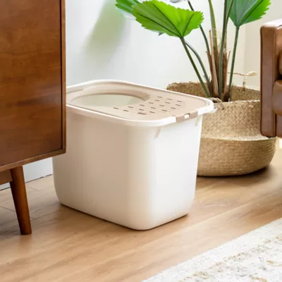 Product IRIS, Large Top Entry Cat Litter Box - Litter Catching Lid Enclosure, White/Beige