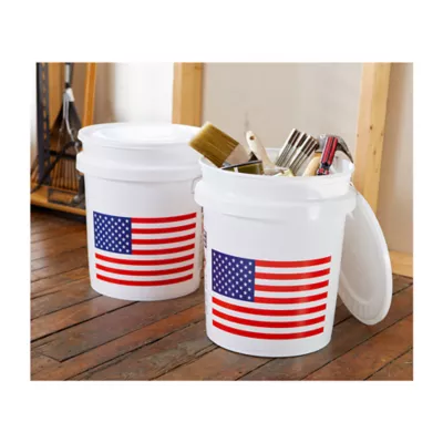 Product United Solutions 5-Gallon Haeavy Duty Plastic Bucket USA Flag 2-Pack