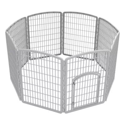 Product IRIS, 34-inch Exercise 8-Panel Pet Playpen with Door, Silver