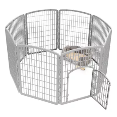 Product IRIS, 34-inch Exercise 8-Panel Pet Playpen with Door, Silver