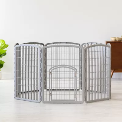 Product IRIS, 34-inch Exercise 8-Panel Pet Playpen with Door, Silver