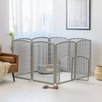 Product IRIS, 34-inch Exercise 8-Panel Pet Playpen with Door, Silver