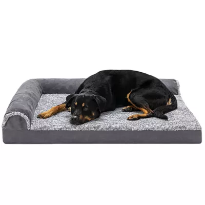 Product FurHaven Two-Tone Faux Fur and Suede Orthopedic Deluxe Chaise Lounge Dog Bed - Stone Gray