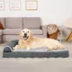 Product FurHaven Two-Tone Faux Fur and Suede Orthopedic Deluxe Chaise Lounge Dog Bed - Stone Gray
