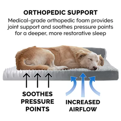 Product FurHaven Two-Tone Faux Fur and Suede Orthopedic Deluxe Chaise Lounge Dog Bed - Stone Gray