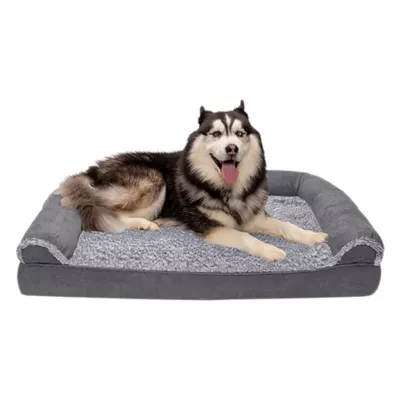Product FurHaven Two-Tone Faux Fur and Suede Orthopedic Sofa Dog Bed - Stone Gray