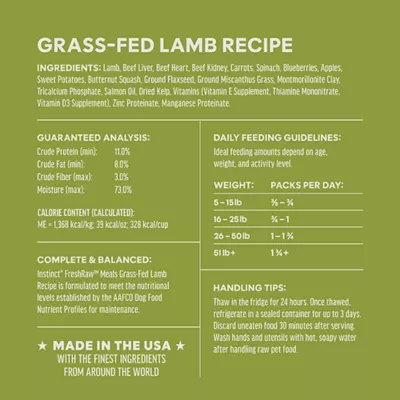 Product Instinct® FreshRaw Meals Adult Frozen Dog Food - Grass-Fed Lamb