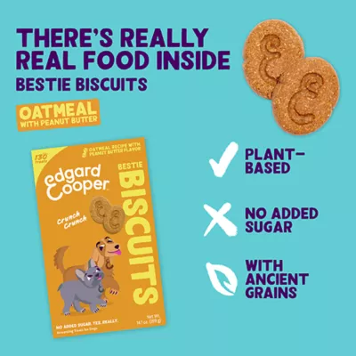 Product Edgard & Cooper Bestie Biscuits Crunchy Dog Treats - Oatmeal with Peanut Butter Flavor, 14.1 oz