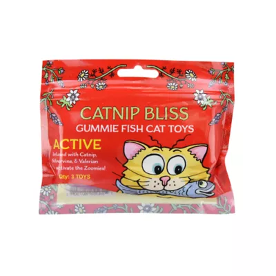 Product Multipet® Bliss Active Catnip and Herbal Blend Gummy Fish 3ct Cat Toy