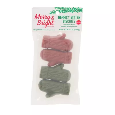 Product Merry and Bright Peanut Butter Filled Mittens Dog Treats 4.2 OZ