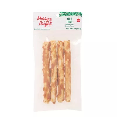 Product Merry and Bright Rawhide Alternative Bacon Rolls Dog Treats 4 Count 8 OZ