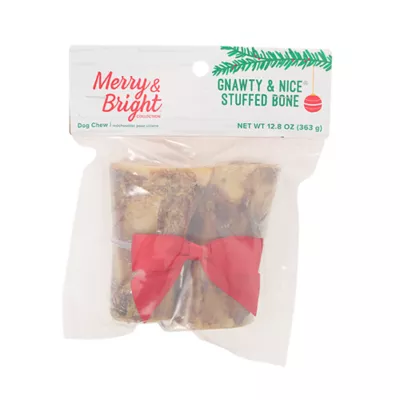 Product Merry and Bright Stuffed Meaty Bone Dog Treat 2 Count 12.8 OZ
