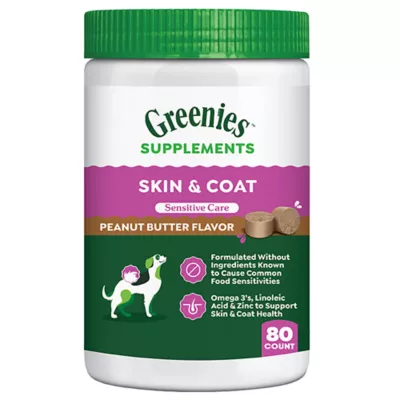 Product Greenies Skin and Coat Sensitive Care Supplement for Dogs, Peanut Butter Flavor, 80 Count Tub