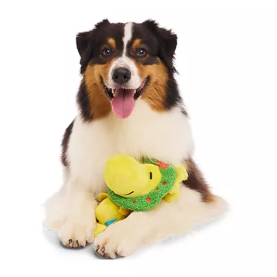 Product BARK Deck the Halls Woodstock Charlie Brown Woodstock Wreath Dog Toy