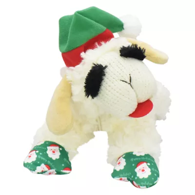 Product Multipet Holiday Lamb Chop with Red and Green Santa Hat 10.5"