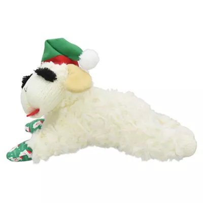 Product Multipet Holiday Lamb Chop with Red and Green Santa Hat 10.5"