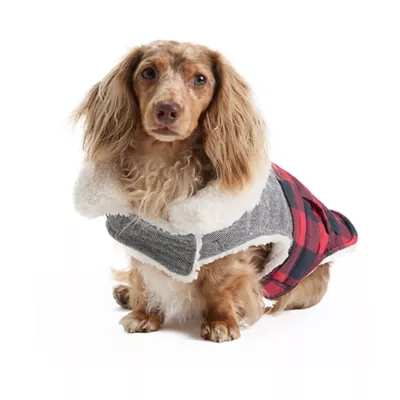 Product Hotel Doggy Dog Coat - Buffalo Check Jacket with Melton & Sherpa